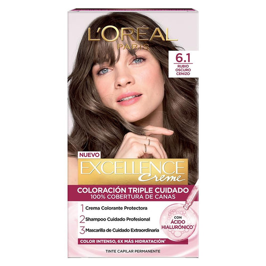 Tinte Para Cabello L'oreal Paris Imédia Excellence Creme 6.1 Rubio Oscuro Cenizo