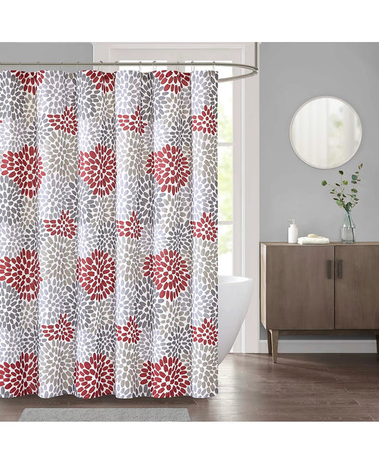 Decor Studio Delilah 72" X 72" Faux-Linen Shower Curtain - Red Multi - Bellso