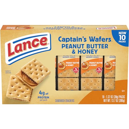 Lance Sandwich Crackers Captain S Wafers Peanut Butter and Honey 10 Packs 6 Sandwiches Each
