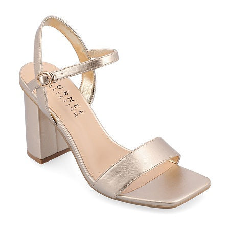 Journee Collection Women's Tivona Square Toe Block Heel Dress Sandals - Gold Size 8-1/2 M - Bellso