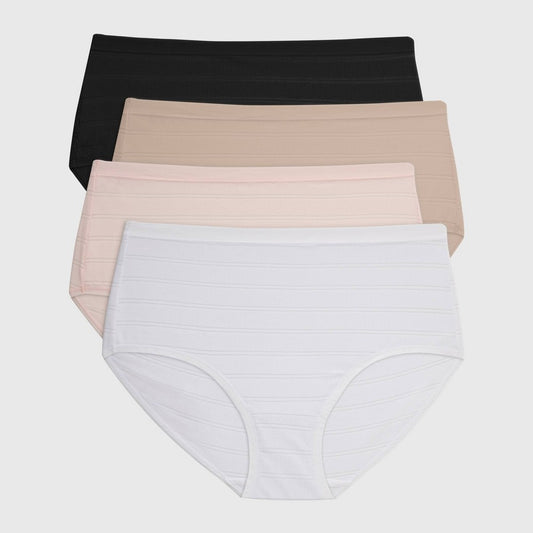 Hanes Premium Women's 4pk Breathable Ribbed Briefs - Black/Beige/White L - Bellso