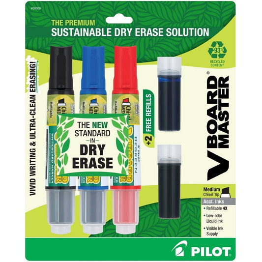 Pilot 3pk VBoard Master Dry Erase Markers Chisel Tip Multicolored Ink with Bonus Refills - Bellso