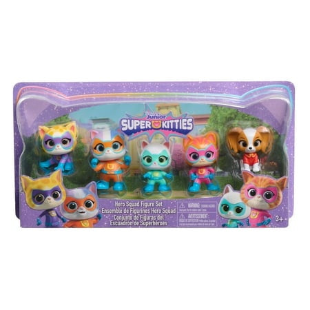 Disney Junior SuperKitties Hero Squad Figure Set: Plastic Animal Figures, Licensed by Disney, Includes 5 Pieces
