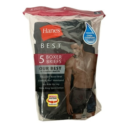 Hanes Men S 5-Pack Best Comfort & Fit Tagless Flex Waistband No Ride-up Leg Boxer Briefs (Black XL (40-42))