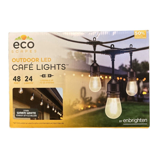 EcoScapes Outdoor LED Cafe Lights (24 Bulbs 48 Feet) - Bellso