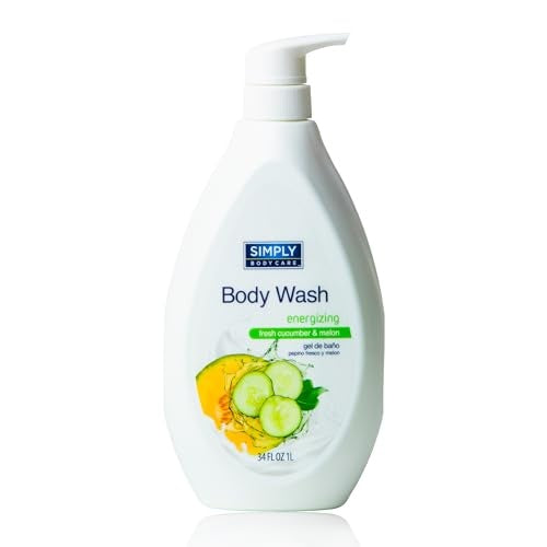 Simply BodyCare Fresh Cucumber and Melon Natural Body Wash with Pump for Men & Women - Refreshing Daily Soap - Ultimate Skin Cleanser