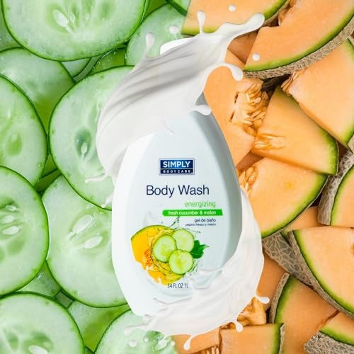 Simply BodyCare Fresh Cucumber and Melon Natural Body Wash with Pump for Men & Women - Refreshing Daily Soap - Ultimate Skin Cleanser