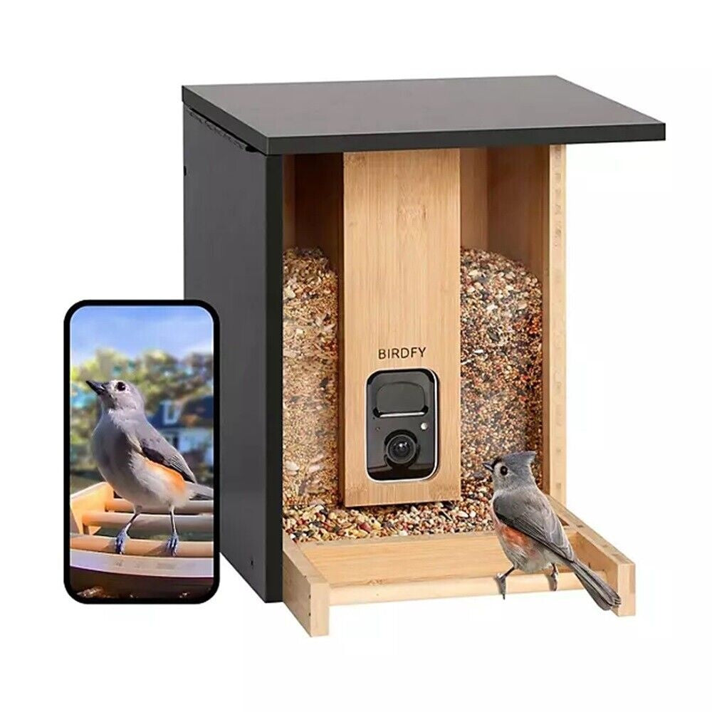 Birdfy Natural Bamboo Bird Feeder with Camera & Solar Power Panel - Bellso