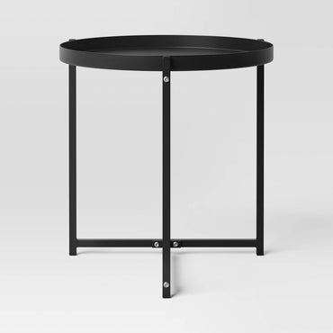 Steel Round Tray Top Outdoor Portable Side Table Black - Room Essentials™