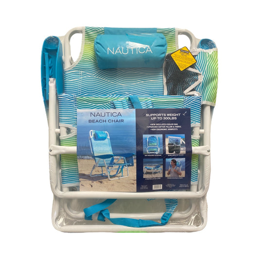 Nautica Beach Chair with Attached Cooler, Dual Cup Holders, and Backpack Straps - Bellso