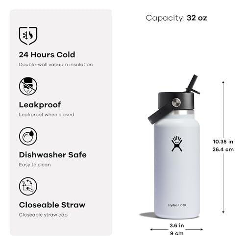 Hydro Flask 32oz Wide Mouth Flex Straw Water Bottle Holiday Punch: BPA-Free, Vacuum-Insulated, Leakproof, Dishwasher-Safe - Bellso