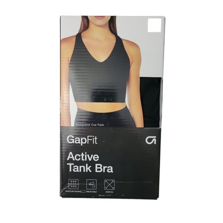 GapFit Ladies V-Scoop Neckline Razorback Built in Shelf Bra Active Tank Bra (True Black M) - Bellso