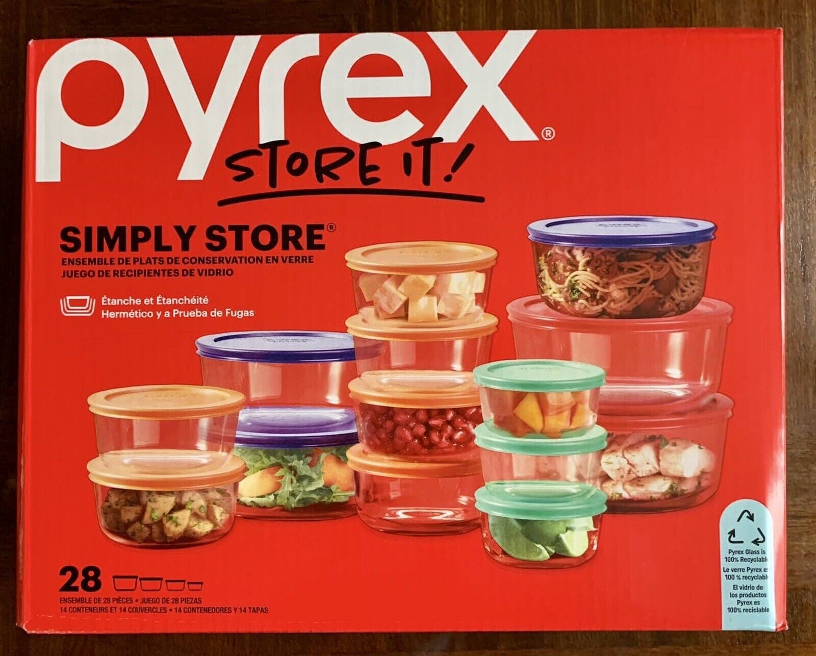 New Pyrex Simply Store Glass Food Storage Containers with Lids, 28-Piece Set - Bellso