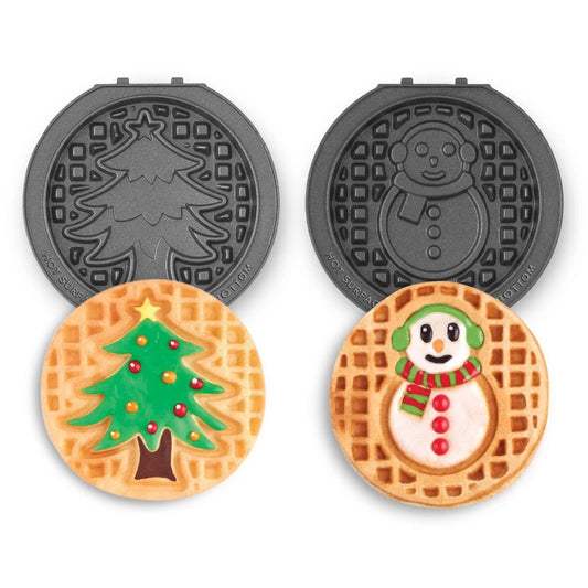 Dash 2pc Removable Plate Set Snowman & Tree: Multicolor Nonstick Waffle Maker Plates, Aluminum, Hand Wash - Bellso