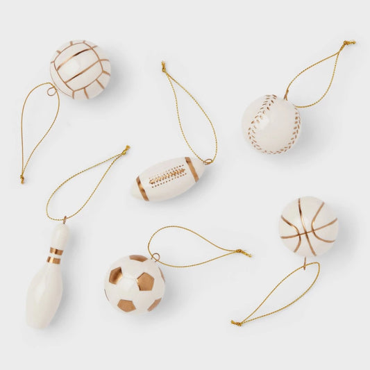 6pc Ceramic Sports Christmas Tree Ornament Set White - Wondershop™: Indoor Holiday Decor, No Choking Hazard, 6 Pieces - Bellso