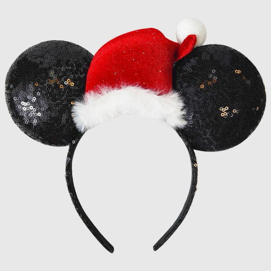 Girls' Disney Black Sequin Santa Minnie Ear Headband - Bellso
