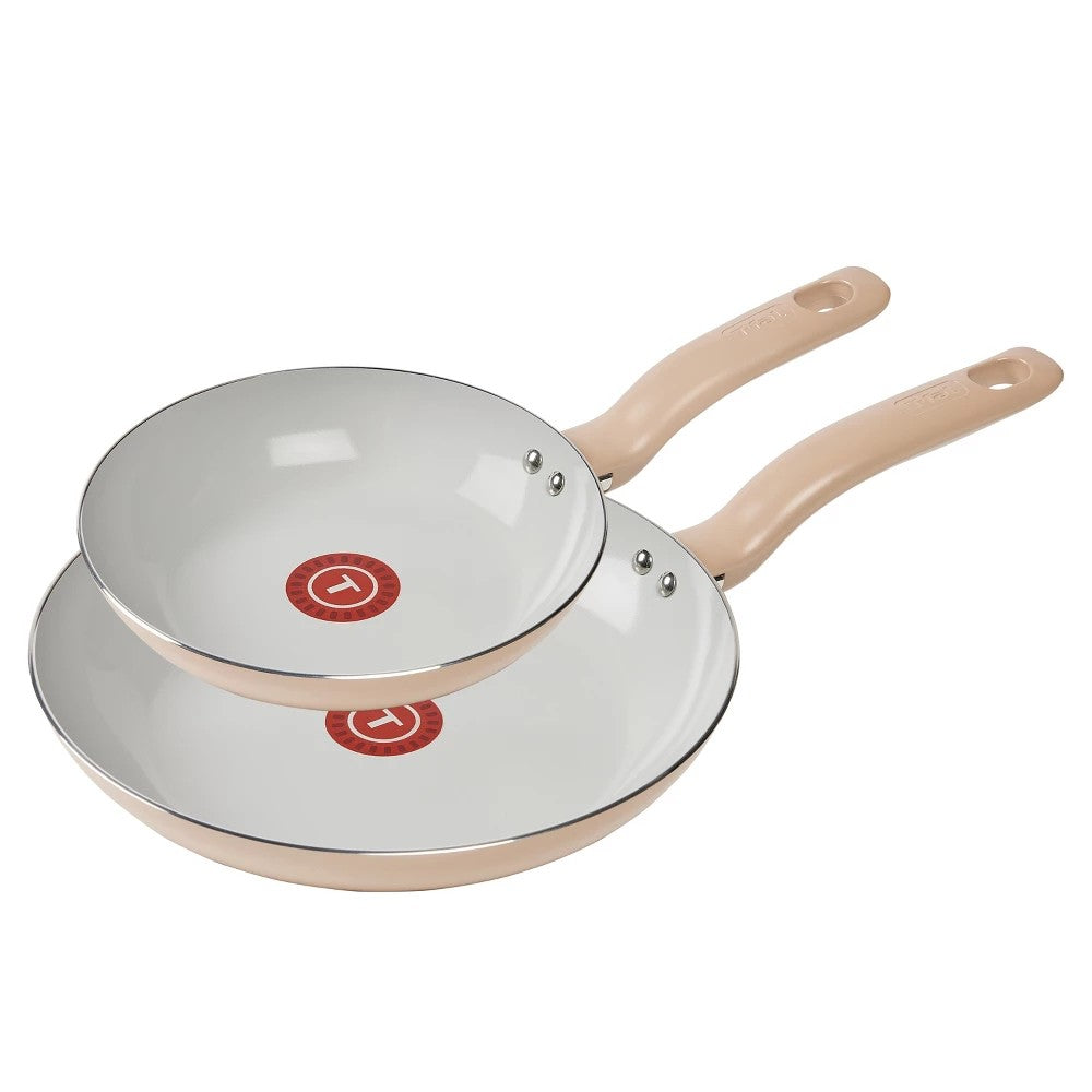T-Fal 8" and 10.5" Simply Cook Ceramic Fry Pan Beige: Nonstick, Even-Heating, Ergonomic Handle, Oven-Safe, Hand Wash