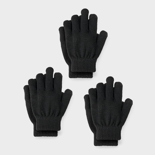 Kids' 3pk Value Gloves - Cat & Jack™ Black - Bellso