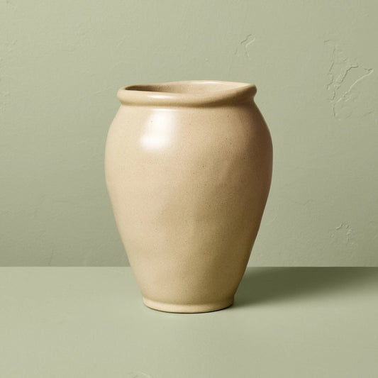7.5" Smooth Ceramic Urn Vase Cream - Hearth & Hand™ with Magnolia: Farmhouse Bud Vase, Watertight, Recycled Content - Bellso