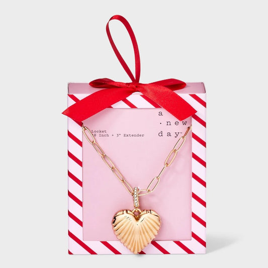 Puffy Heart Locket Charm Necklace - a New Day™ Gold - Bellso
