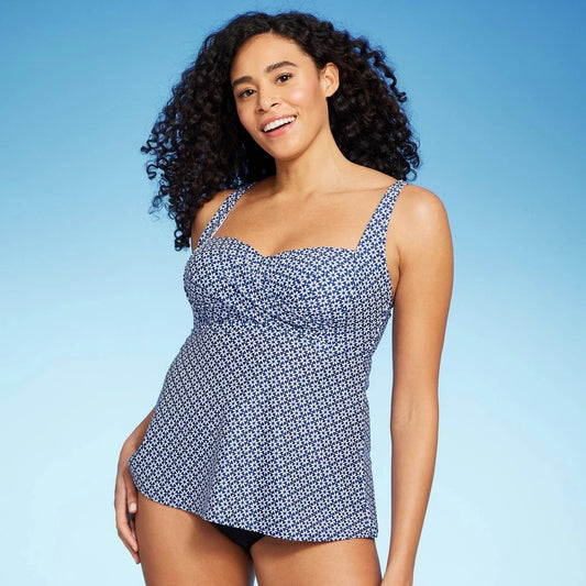 Women's Tile Print Twist-Front Tankini Top - Kona Sol™ Blue XL - Bellso