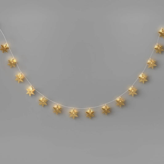8' Metal Christmas Snowflake 15 LED Battery Operated String Light Gold - Wondershop™ - Bellso