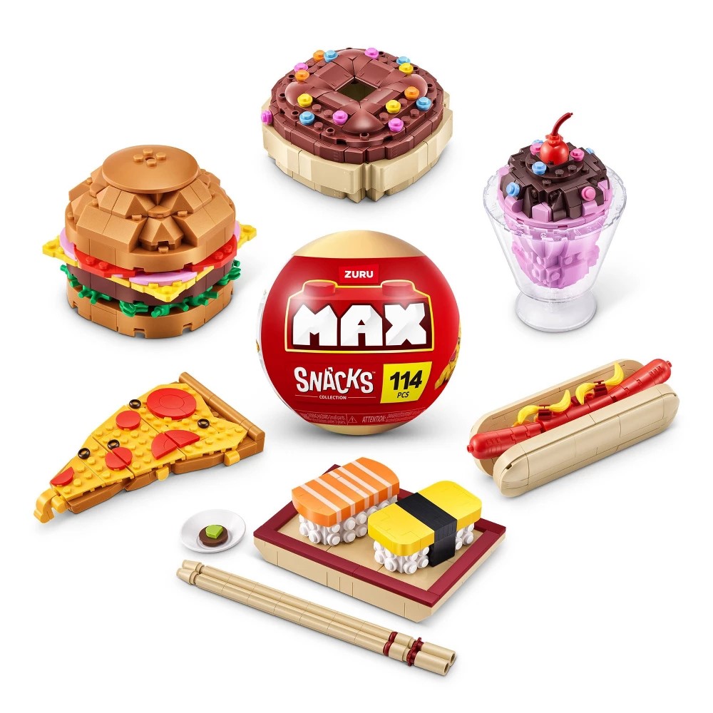 MAX Build More Premium Snacks Building Bricks (Assorted) Novelty Unboxing Toy Collectible Mini S by ZURU - Bellso