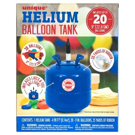 Blue Helium Balloon Tank Kit  4.98 Cu Ft  Includes 20 Balloons and 25 Yards of Ribbon - Bellso