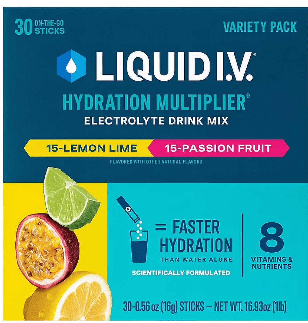 Liquid I.V. Hydration Multiplier Variety Pack; Lemon Lime & Passion Fruit, 30 Ct