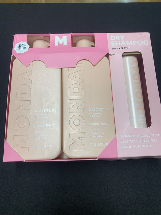 Monday Moisture Shampoo, Conditioner & Dry Shampoo Set Keratin Gardenia - Bellso