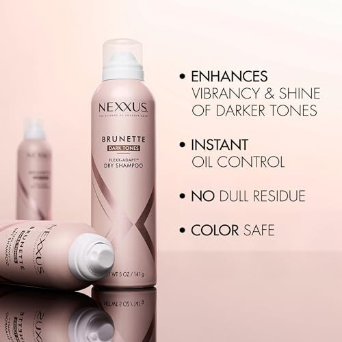 Nexxus Brunette Dry Shampoo for Dark Tones 72 Hour Freshness No Dull Residue with FLEXXADAPT Technology 5 Fl Oz