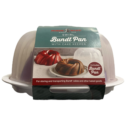 Nordic Ware 2-Piece Swirl Bundt Pan and Bundt Keeper, Red - Bellso