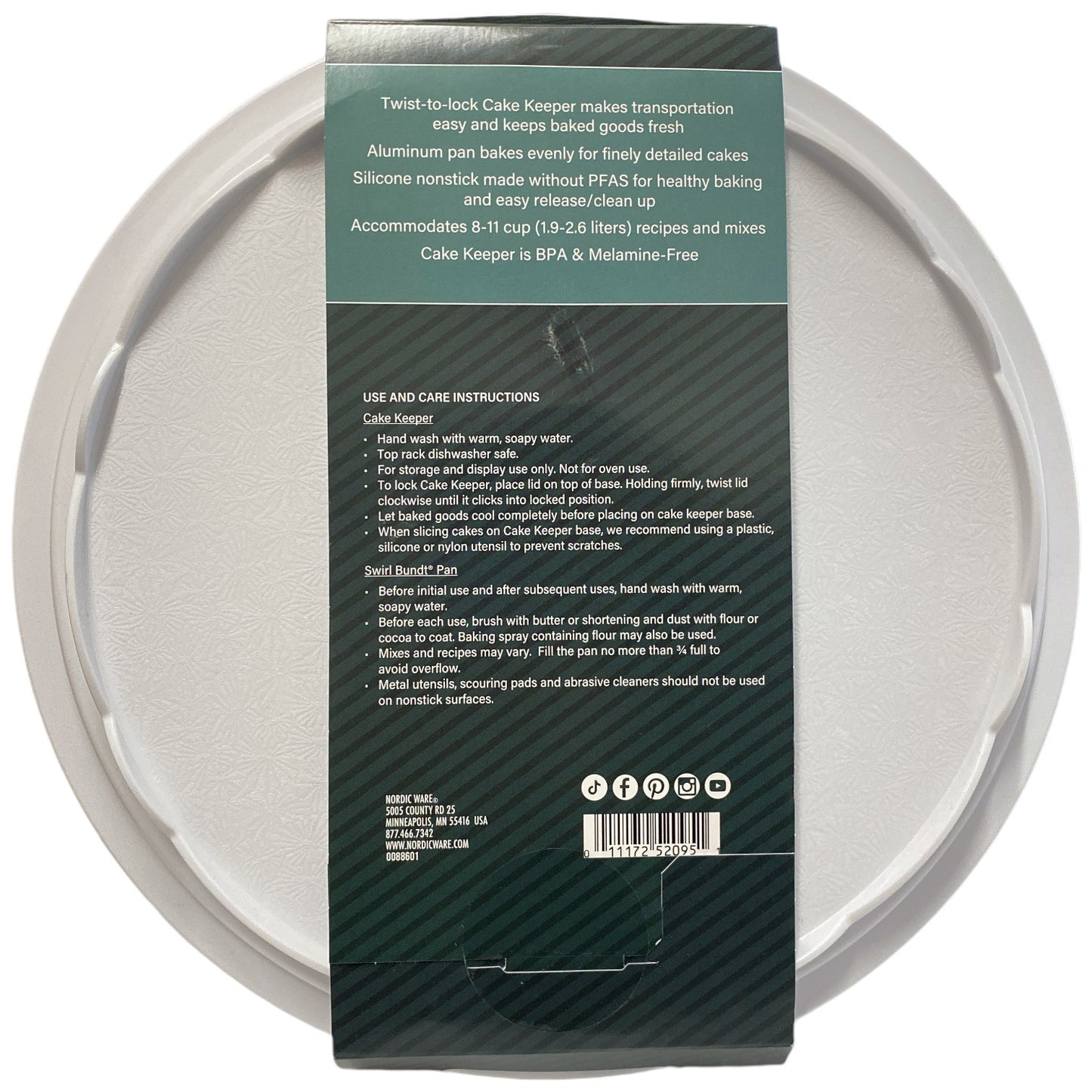 Nordic Ware 2-Piece Swirl Bundt Pan and Bundt Keeper, Red - Bellso