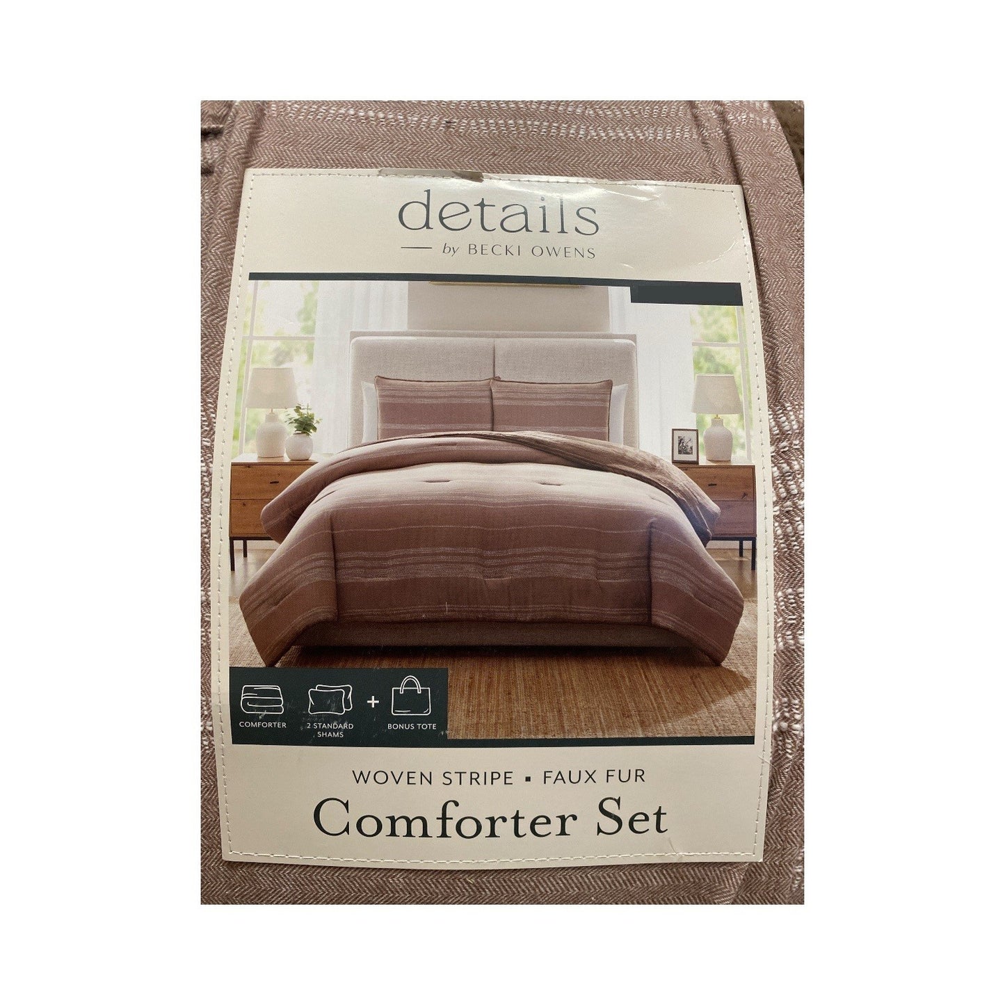 Details by Becki Owens Woven Stripe Comforter Set with Faux Rabbit Fur Full/Queem - Bellso