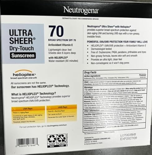 Neutrogena Ultra Sheer Dry-Touch Sunscreen Lotion, SPF 70, 9 Oz - Pack of 3 - Bellso