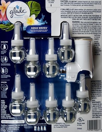 Glade PlugIns Aqua Waves Scented Oil - 9 Refills + 1 Warmer - Bellso