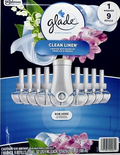 Glade PlugIns Clean Linen Scented Oil - 9 Refills + 1 Warmer - Bellso