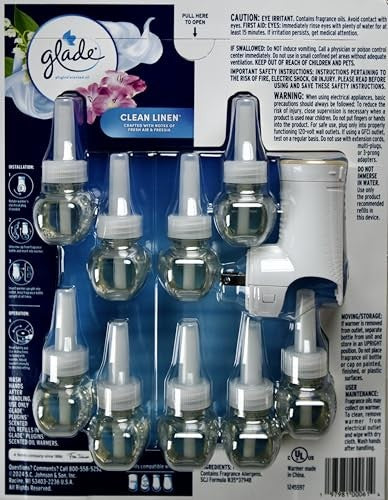 Glade PlugIns Clean Linen Scented Oil - 9 Refills + 1 Warmer - Bellso