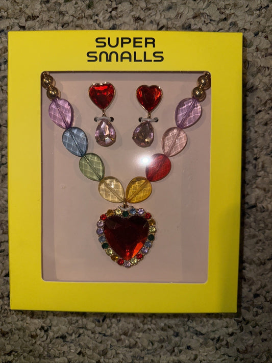 Super Smalls Heart Pendant Rainbow Necklace and Earrings Set for Girls Age 3+ - Bellso