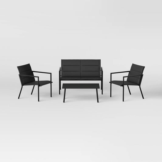 4pc Padded Sling Patio Conversation Set Black - Room Essentials - Bellso