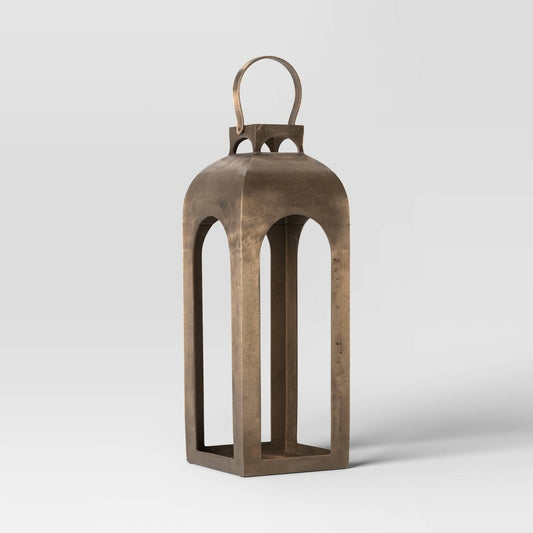 21.875"x8" Pillar Cast Aluminum Lantern Candle Holders Gold - Threshold™