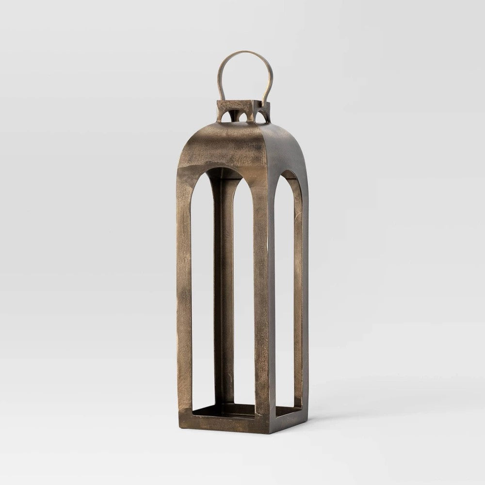 29"x9" Pillar Cast Aluminum Lantern Candle Holders Gold - Threshold™ - Bellso