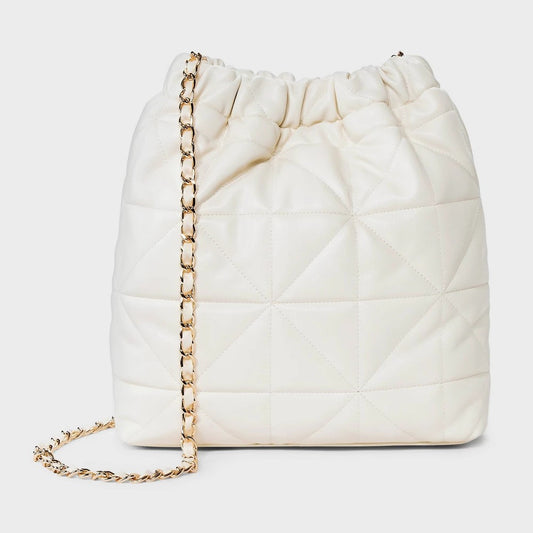 Rouched Chain Crossbody Bag - a New Day™ Cream: Magnetic Closure, Check Pattern - Bellso