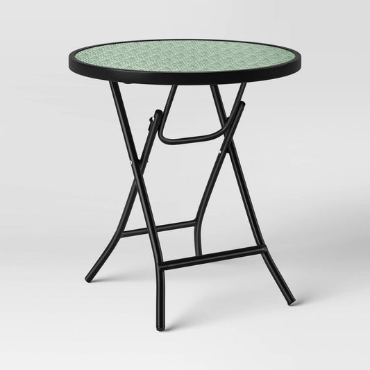 18.11"x19.09" Glass Folding Round Outdoor Patio Accent Table Green - Room Essentials™ - Bellso