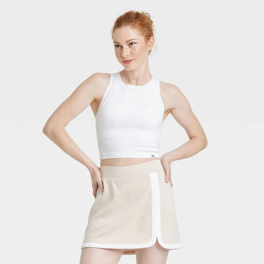 Women's Ribbed Seamless Support Tank Top - JoyLab™ White L: Cropped Pullover, Built-in Shelf Bra, Midweight Knit - Bellso