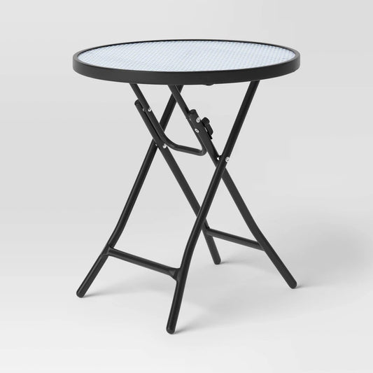 Glass Round Printed Folding Outdoor Portable Side Table Blue/White/Black - Room Essentials™ - Bellso