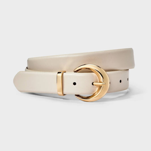 Bevel Buckle Belt - a New Day Light Taupe L: Polyurethane, Solid Pattern, Belt Loops, Medium Style, Adult Sizing - Bellso