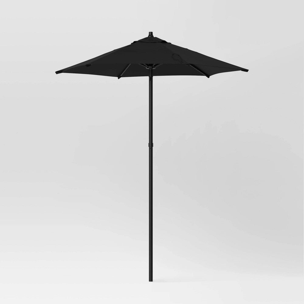 6' Round Outdoor Patio Market Umbrella Black with Black Pole - Room Essentials: with Carrying Bag, Push-up Lift - Bellso