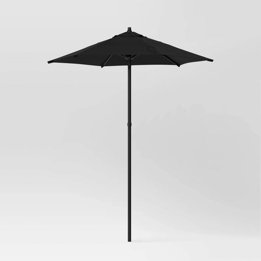 6' Round Outdoor Patio Market Umbrella Black with Black Pole - Room Essentials: with Carrying Bag, Push-up Lift - Bellso