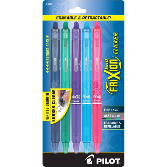Pilot 5pk FriXion Clicker Erasable Gel Pens Fine Point 0.7mm Multicolored Ink - Bellso